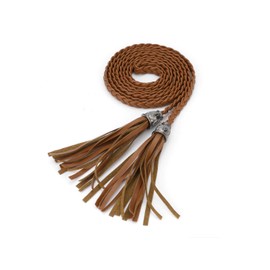 sourcing map Women's Tassel Braided Belts Skinny Woven Waist Belts for Skirt Dress Brown 132 cm/52 inches