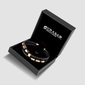 SERASAR Gold Bracelets for Men 17cm Gold Bracelet Gift-Box Genuine-Leather Cowhide Braided Adjust-Able Magnetic-Clasp Multi-Layer Wrap Rope Man Mans Male Band Jewelry Magnet Accessories