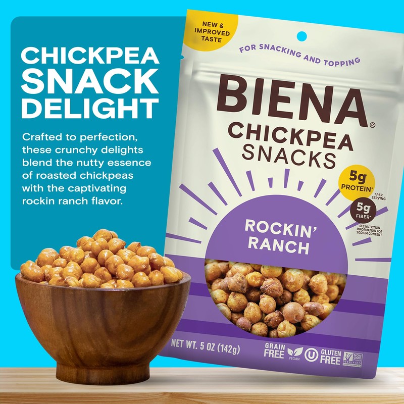 BIENA Chickpea Snacks - Crunchy Roasted Chickpeas - High Fiber