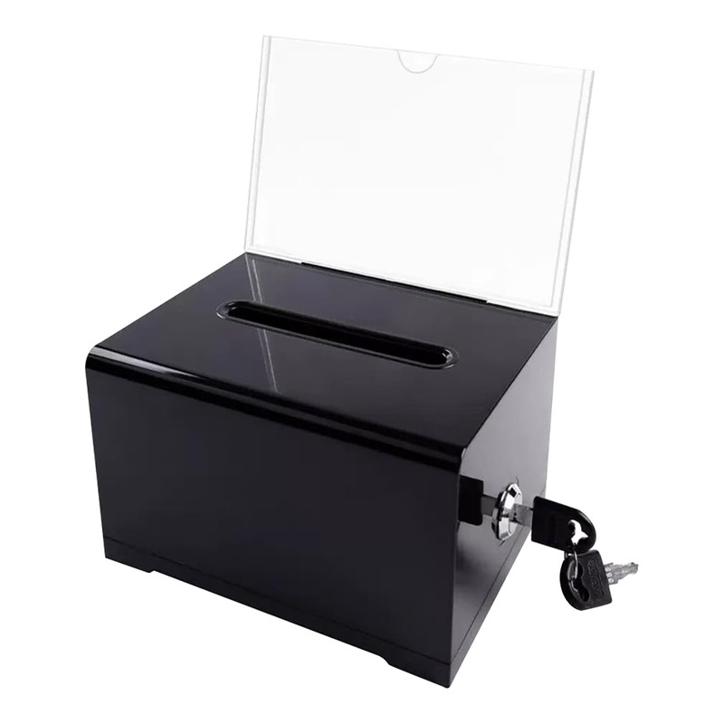 Black Acrylic Suggestion Box with Lock, Charity Collection Box, Donation
