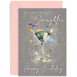 Old English Co. Happy Birthday Card for Daughter - Stylish Daughter Birthday Card - Cocktail Design - Contemporary Female Birthday Card for Her - 21st 25th 30th 35th | Blank Inside