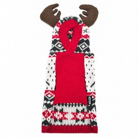 KYEESE New Year Dog Sweater Hoodie Reindeer Red Dogs Knitwear Pullover Pet Sweater with Leash Hole Ugly Christmas Dog Sweater for Small Dogs