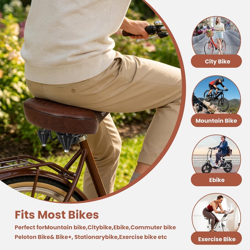 LEWEE Cruiser Brown Bike Seat, Extra Wide Bicycle Saddle Cushion,