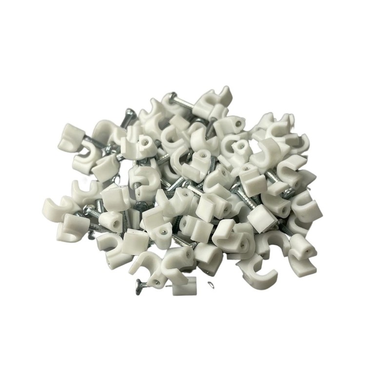White Round Cable Clips with Fixing Nail K-Type 50pcs (5mm)