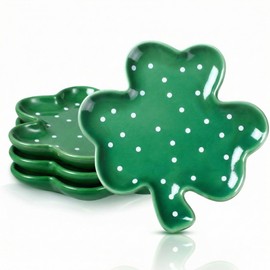 FillTouch 4 Pcs 5.91'' St. Patrick's Day Ceramic Shamrock Plates Candy Dish Clover Serving Platters Green Shamrock Dessert Plates Irish Trays Bowls for St. Patrick's Day Party Dinner