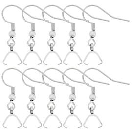 Beebeecraft 1 Box of 50 Earring Hooks with Pendant Clasp Stainless Steel Earring Ball Hooks Made of French Wire with Clamping Brackets for Earring Making