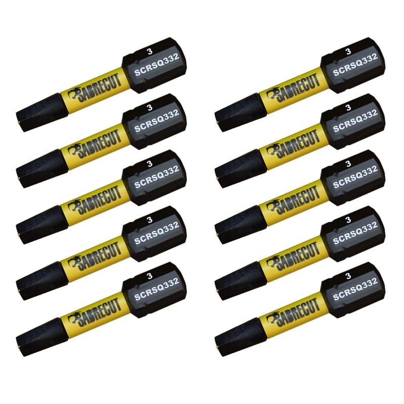10 x SabreCut SCRSQ332_10 32mm SQ3 Square Magnetic Impact Screwdriver