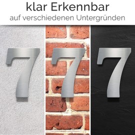 N-02-7-E Stainless Steel House Number 7 - Solid, Weatherproof and Rustproof - 14 cm Large - with Mounting Material - Brushed Design House Number Sign