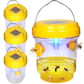 4 Packs Wasp Trap Solar Powered, 2026 Upgrade Yellow Jacket Trap, Bee Traps Outdoor Hanging, Carpenter Bee Traps for Outside, Flying Insect Trap Reusable Hornet Catcher with LED Light