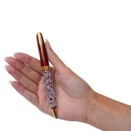 February Mountain Mother of Pearl Ballpoint Pen, Retractable Ballpoint Pens, for Gift, Business, Office, 1.0mm Medium Point Black Ink, Extras Replaceable Metal Refills (Crane-Blue-Black Ink)