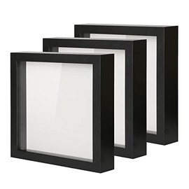 Muzilife Shadow Box Picture Frame with Linen Board Deep Wood Glass Display Case Ready to Hang Memory Box Baby Sports Memorabilia, Pins, Awards, Medals, Wedding, Tickets and Photos (Black, 3pcs 8x8)