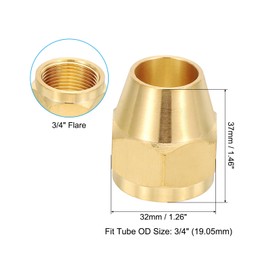 PATIKIL 3/4" Brass Flare Nut, 45 Degree Short Flare Tube Fitting Pipe Fittings for Air Conditioner, Water, Air, Oil, Gas Line, Brass Tone