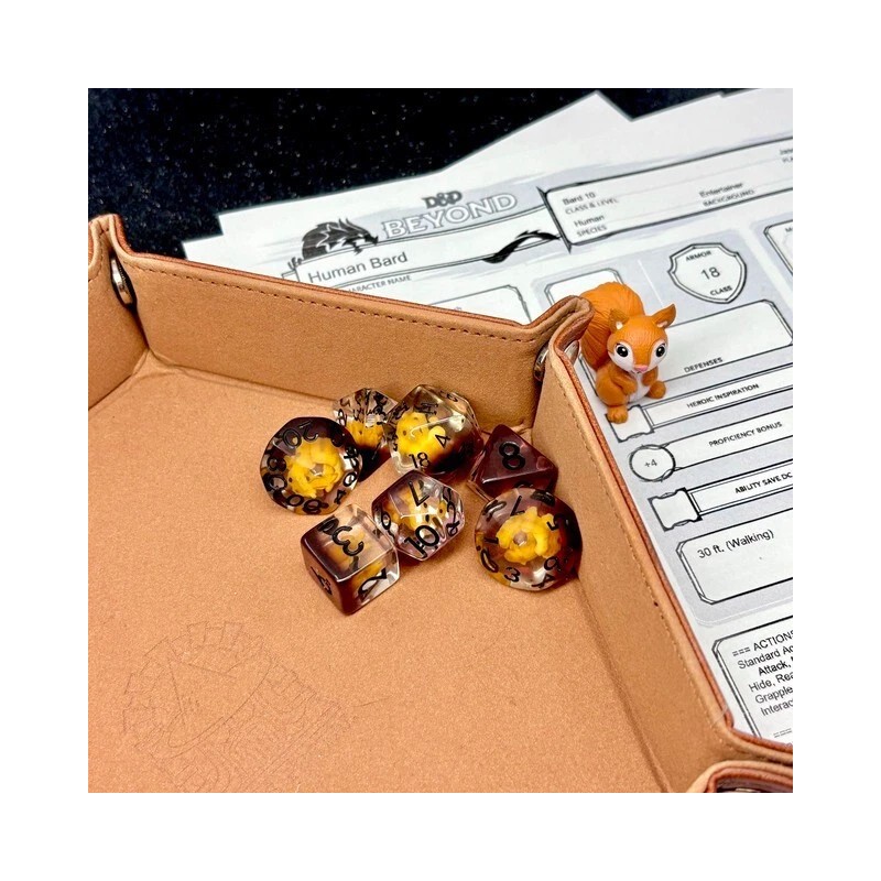 Sage's Baby Squirrel Familiar Resin Polyhedral Dice Set & Figurine