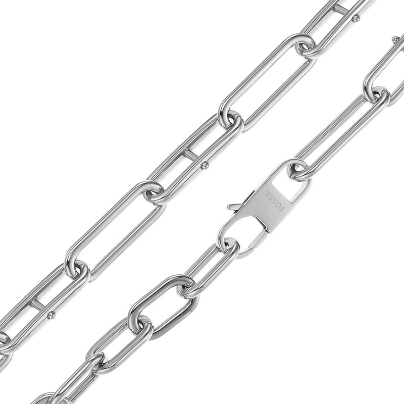 Fossil HERITAGE D-LINK Stainless Steel Chain Necklace, Stainless Steel, No