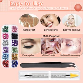 1500 PCS Nail Gems, Flat Back Gems with Pick Up Tweezers and Rhinestone Picker Dotting Pen for Nail Gems Stones Crystals, Ideal for DIY Nail Art Crafts(12 Color)