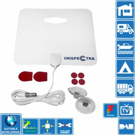 Unispectra® - Paper Thin High Gain Digital HD TV Aerial with Multiple Fixing Options for Freeview HD. Compact, Light and Portable Flat Antenna for DVB-T, DVB-T2 and DAB (F3DBW)