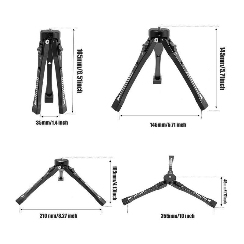 Extendable Mini Camera Tripod, Aluminum Alloy Tabletop Tripod with 1/4