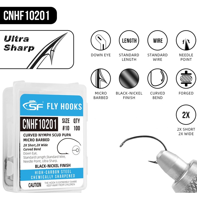 SF #12 Curved Nymph Scud Pupa Fly Tying Hooks Micro