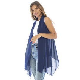 Back From Bali Cárdigan tipo kimono sin mangas para mujer, con frente abierto, ligero, de gasa, bohemio, para cubrir el traje de baño, marino, One Size-X-Large