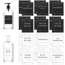 24 PCS Waterproof Labels for Bottles, Bathroom Hand Soap Shampoo and Conditioner Dispenser Label Stickers, Removable Labels for Soap, Lotion, Shampoo and Conditioner Bottles (Black, White)