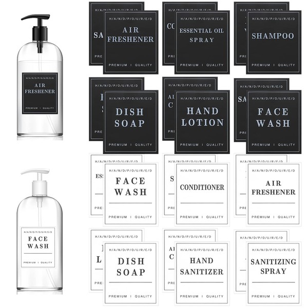 24 PCS Waterproof Labels for Bottles, Bathroom Hand Soap Shampoo