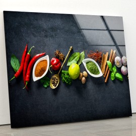 Myphotostation Spices Kitchen Wall Art Tempered Glass Wall Art 16x16'' Spices Wall Art Modern Decor Glass Printing Large Wall Art Tempered Glass Panel Kitchen Wall Decor