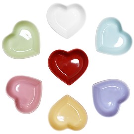 Albedel One for each 7 Colors Heart Shaped Porcelain Soy Sauce Dish Ceramic Dip Dipping Bowls 1.65 oz for Dinner Baking BBQ and Cooking Total 7 pcs