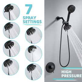 Matte Black Shower System - Dual Shower Head with Handheld Spray, High Pressure Rainfall Showerhead, Wall Mount Bathroom Fixture with Flexible Hose and 7 Spray Modes (black)