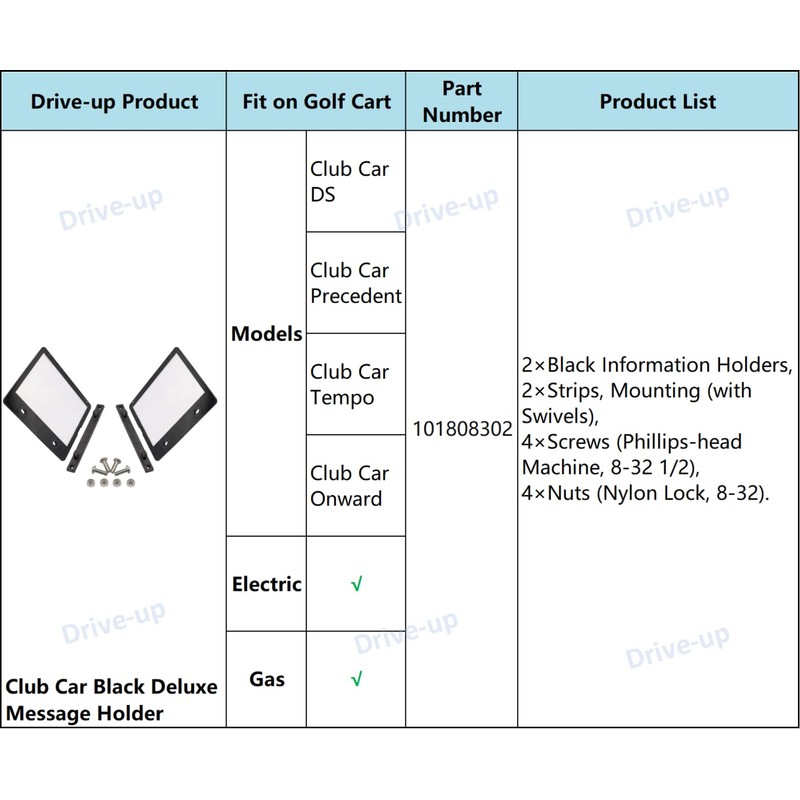Drive-up Golf Cart Black Deluxe Message Holder for Club Car