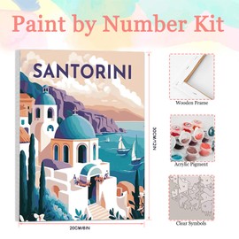 Auremi Santorini Paint by Number Kits for Adults,Castle Paint by Number on Canvas with Frame DIY Painting with Number Acrylic Oil Paint Kits for Home Decor 8x12 Inch