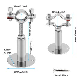 Kyuionty 2 Pcs Wall Mount Ceiling Mount Pipe Support, Stainless Steel Adjustable Pipe Bracket Clamp Pipe Straps for Pipe Tube, Dia. 19mm (Fit for 1/2 inch Pipe)
