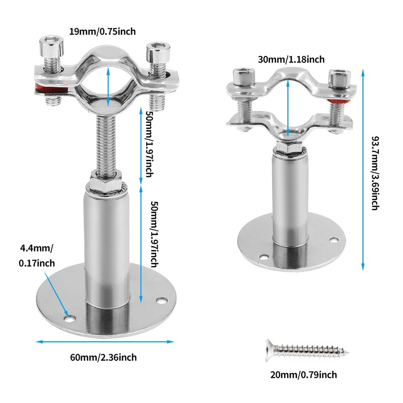 Kyuionty 2 Pcs Wall Mount Ceiling Mount Pipe Support, Stainless