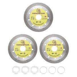 HARFINGTON 3pcs Diamond Saw Blade 4.5" Dia 7/8" Arbor Circular Cutting Wheel with 7/8" to 5/8" or 20mm Arbor Adapter Reducer Ring for Masonry Tile Marble Ceramics Concrete Cement, Golden