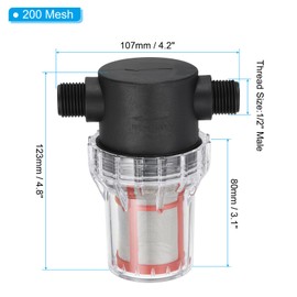 PATIKIL 1/2 Inch Male in-Line Strainer with 200 Mesh Stainless Steel Filter Screen Water Pump Filter for Garden Irrigation Pressure Washer Inlet