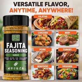 Fajita Seasoning Mix Garlic Powder Seasoning - Gluten Free & Low Sodium Mexican Seasonings Blend for Meat, Vegetables, Steak & Chicken Fajita. Garlic and Herb Fajitas Seasonings Spice. Taco Mix. 4.7oz