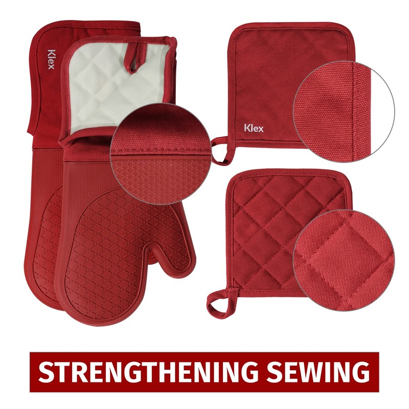Klex Extra Long Silicone Oven Mitts and Pot Holders, 932°F