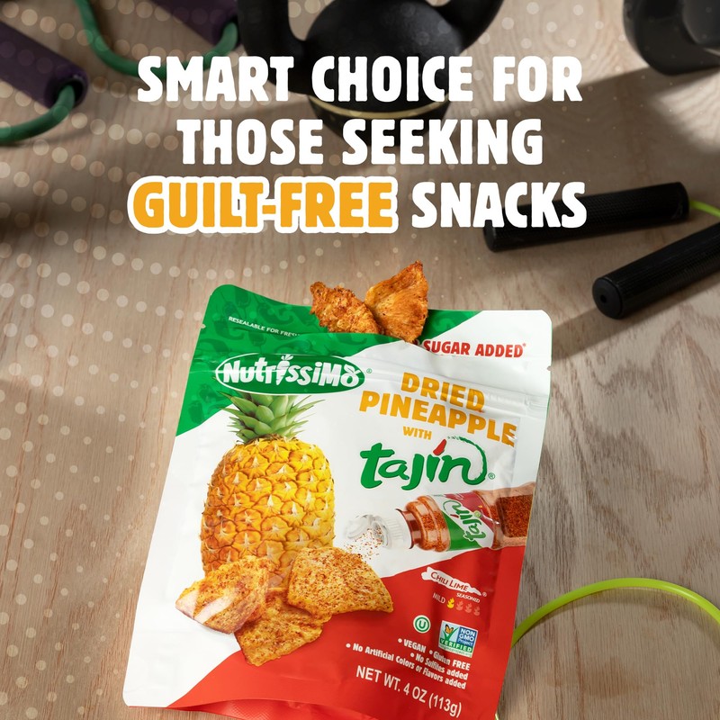 Nutrissimo Dried Pineapple with Tajin, Gluten-free Dried Fruit Snacks, 4oz