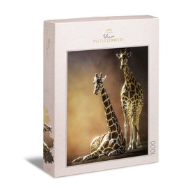 Ulmer Puzzleschmiede - Giraffe Love Puzzle - Original Animal Portrait as 1000 Pieces Wildlife Puzzle - The Giraffe Couple Poses for the Together Photo in the Style of a Couple Photography