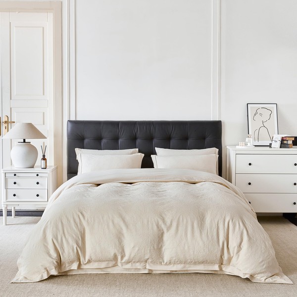 YuHeGuoJi Beige Damask Duvet Cover 100% Cotton King Cream Paisley