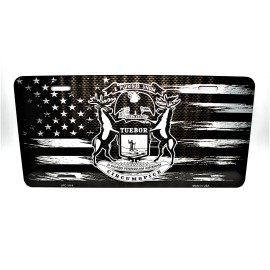 DIGIART INTERNATIONAL MICHIGAN STATE AMERICAN FLAG BRUSHED METAL NOVELTY CAR LICENSE PLATE AUTO TAG