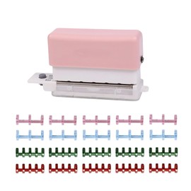 TAIYUYUE 6 Hole Portable Paper Punch Set, Loose-Leaf Binder Rings,Binding Spines, for Notebook Diary Scrapbook Photo Album Stationery Crafts, Positioning Ruler - 2 Sheets Capacity (Pink)