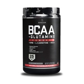 SASCHA FITNESS BCAA 4:1:1 + Glutamine,HMB,L-Carnitine,HICA | Powerful and Instant Powder Blend with Branched Chain Amino Acids (BCAAs) for Pre,Intra and Post-Workout |Natural Watermelon Flavor,362.5g