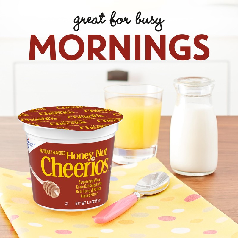 Honey Nut Cheerios Breakfast Cereal Cup, Gluten Free, Single Serve