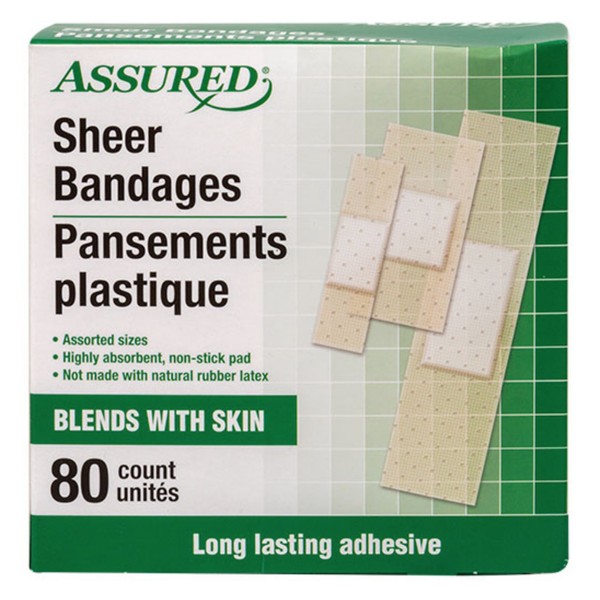 Assured Assorted Sheer Bandages, 80-ct. Boxes - Assorted Sizes - Blends With Skin