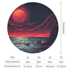 HDESDIS Fantasy Star Moon Round Tablecloths, Ocean Coastal Sea Wave Washable Holiday Decor Table Cover for Kitchen, Dining, Party, 50Inch