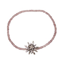 Alpenflüstern DAB073 Filigree Pearl Costume Bracelet Rhinestone Edelweiss – Women's Costume Jewellery with Antique Silver-Coloured Costume Edelweiss, Elastic Pearl Bracelet in Black or Cream White,