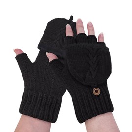 lifwimner Winter Fingerless Gloves for Women Ladies Thermal Knitted Full & Half Finger Mittens, Warm Touchscreen Gloves for Walking Working (Black)