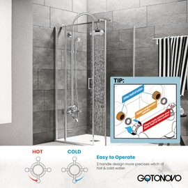 gotonovo Exposed Bathroom Shower System Classic Shower Kit 8 Inch Luxurious Rainfall Shower Head Handheld Spray Tub Filler Brass Pipe 3-Function Wall Mount Double Cross Knobs Polished Chrome