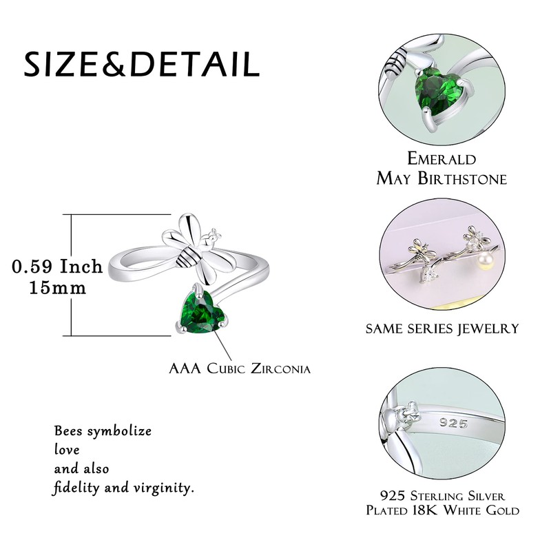 FJ Sterling Silver Women Bee Ring Open Animal Ring with