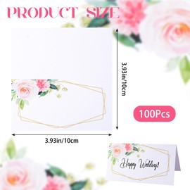 URROMA Table Place Cards, 100 Pieces Pink Flower Wedding Seat Folding Cards Seating Cards Blank Table Tent Cards for Wedding Birthday Party